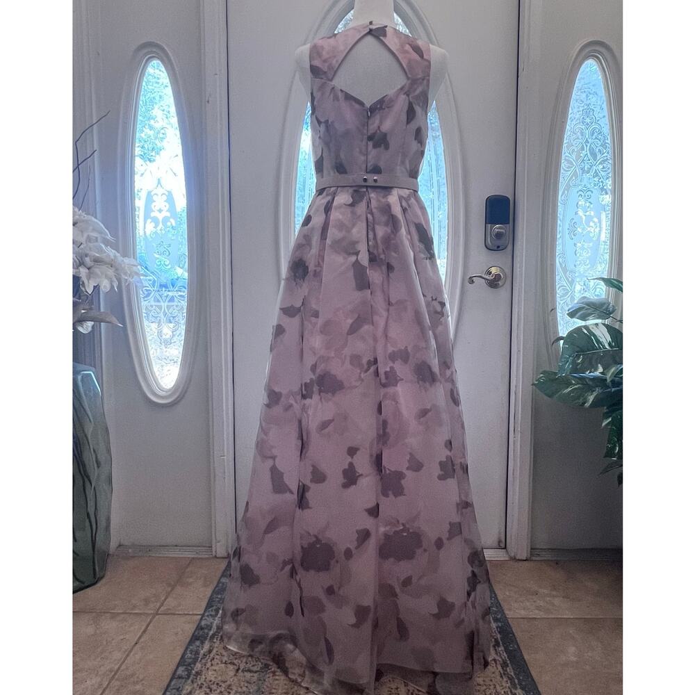 NWOT Eliza J Floral Organza Embellished Champagne Metallic Jacquard Ball Gown 6 - Picture 3 of 12